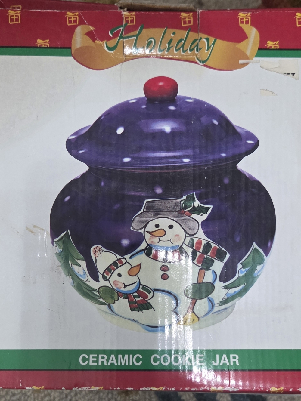 Vtg Home Accents 9.25” Winter Holiday Cookie Jar ☃️ Snowmen Belk Exclusive